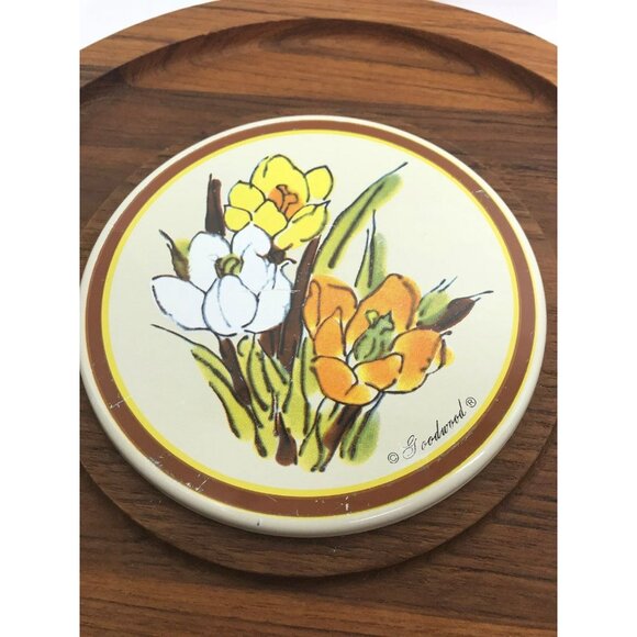 Vintage Goodwood Round Cheese Cracker Serving Tray Glass Dome Genuine Teak 16 in - Picture 3 of 9